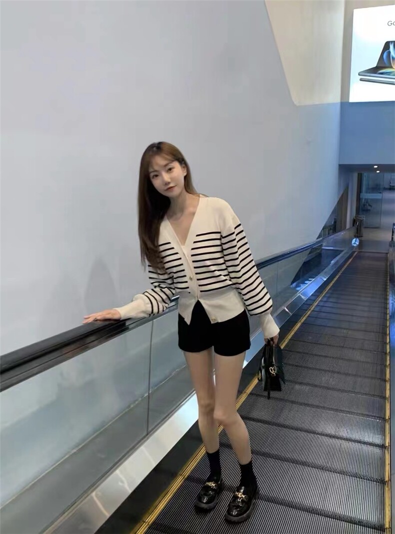 半身条纹开衫,针织衫/毛衣,美莎羊绒