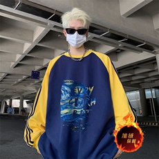 抖音得物供货提供视频秋冬重磅美式宽松织带圆领卫衣07159，男装卫衣，电商A486