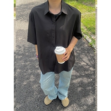 薄款冰丝短袖衬衫男简约纯色垂感休闲痞帅衬衣CS288-P20，男装T恤，星座301C-5