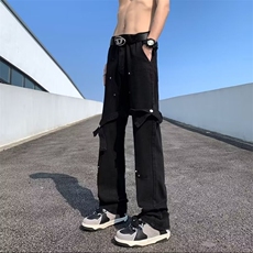 高街vibe裤子潮牌男牛仔裤直筒铆钉绑带工装微喇裤N121，男装牛仔裤，星座1116A-1（原606A）