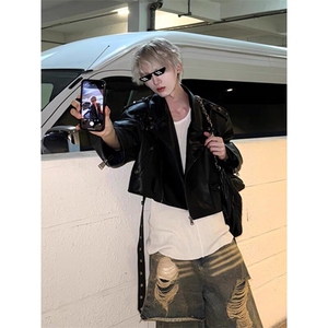 短宽廓形高腰皮衣痞帅高级感垫肩外套机车服 JK746 特P82图片