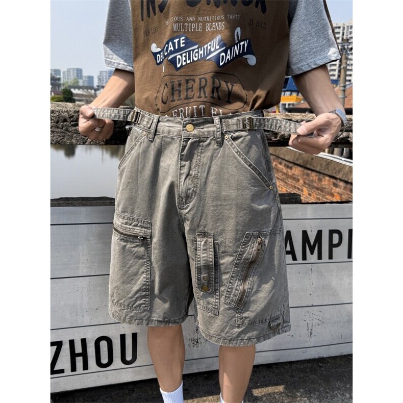 美式复古工装短裤男女夏季水洗做旧五分直筒休闲裤子D08116-P63图片
