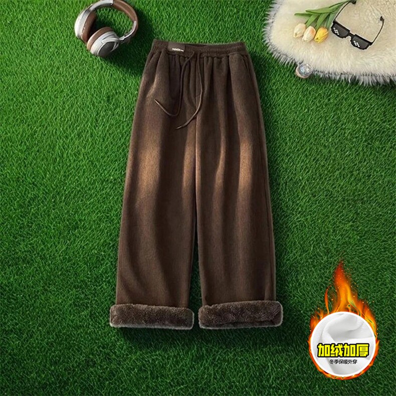 冬季美式高街加绒加厚男女休闲裤灯芯绒保暖直筒宽松阔腿长裤，男装棉衣，电商A486