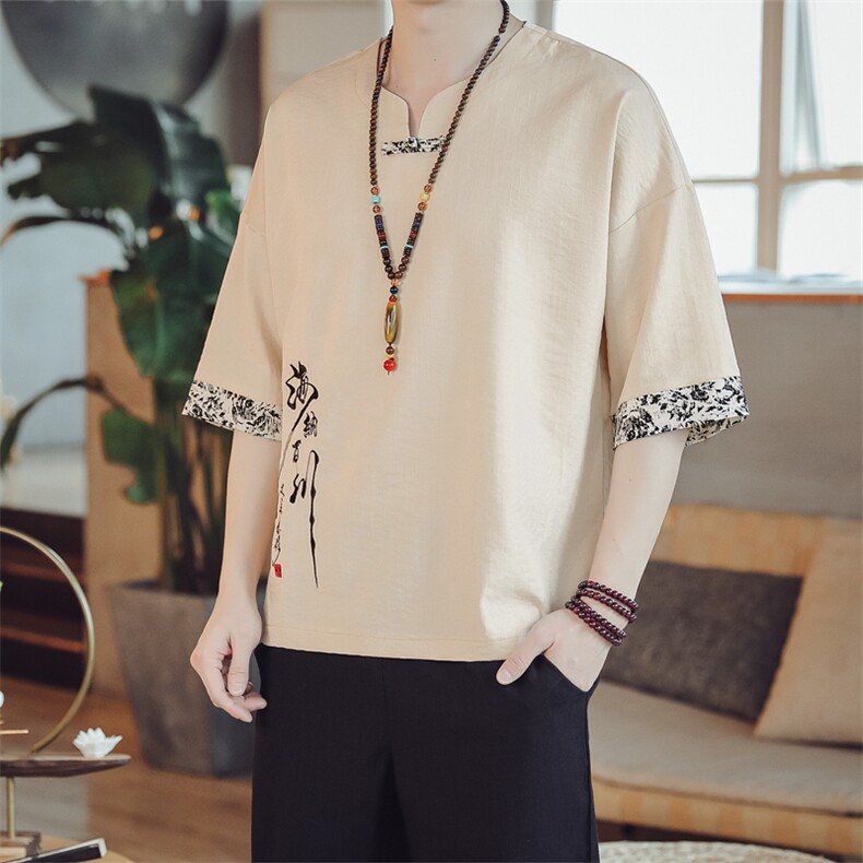 夏季男士风复古唐装名族风T恤A334-T228-P45，男装民族服装，电商B339(原A334）