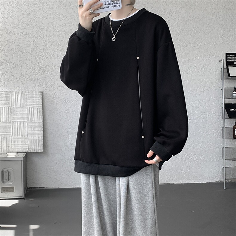 WY10152-特P45控78小众撞色拼接破缝假两件大码男大码情侣卫衣,男装卫衣,电商A059