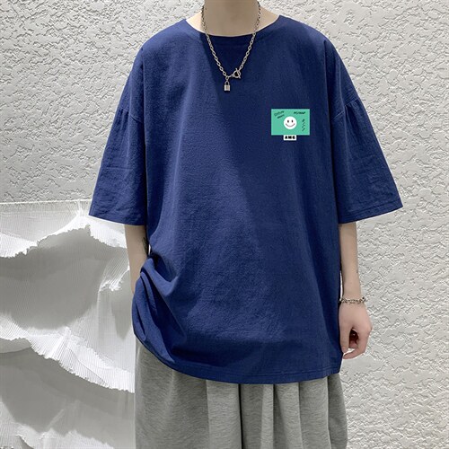 YT26264-P30亚麻短袖t恤男大码五分袖男宽松七分袖港风模特,男装T恤,电商A040
