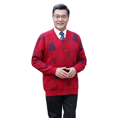 时尚潮流2024年秋冬季新款中老年男女款三色福开衫长袖圆领，女装羊毛衫，衣恋羊绒