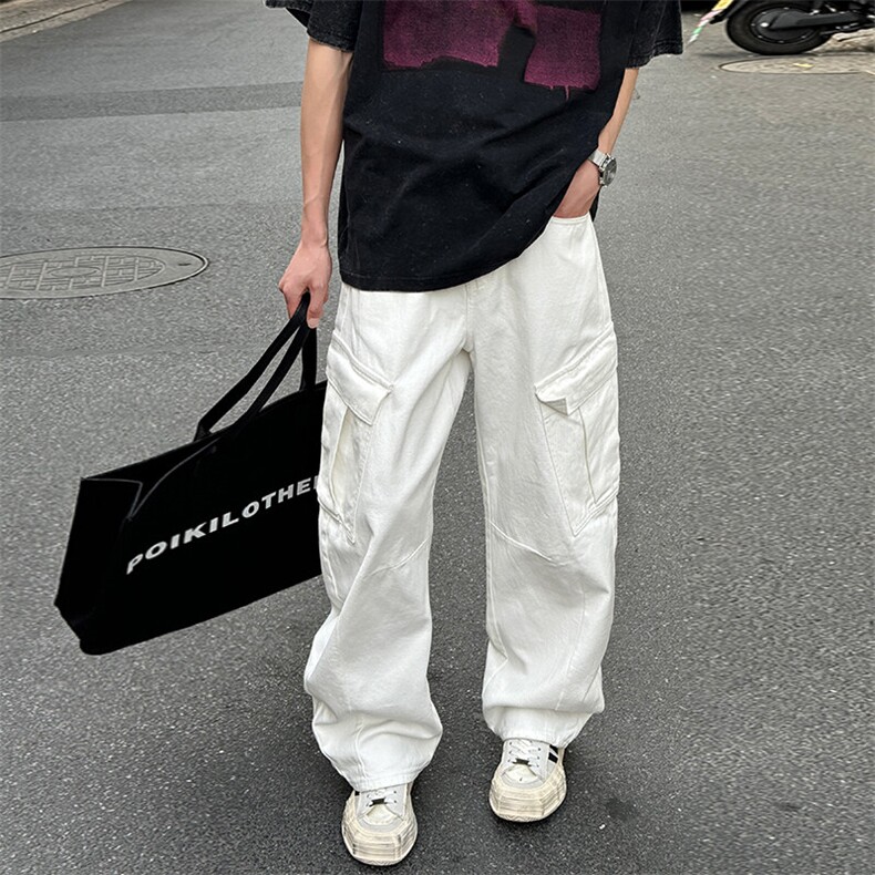 现货100棉新款白色弯刀牛仔裤松弛感工装裤男长期有货556P55，男装牛仔裤，电商B381-2