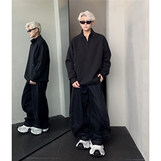 半拉链纯色卫衣男春秋季2025新款宽松潮牌套头立领上衣，男装卫衣，电商C307