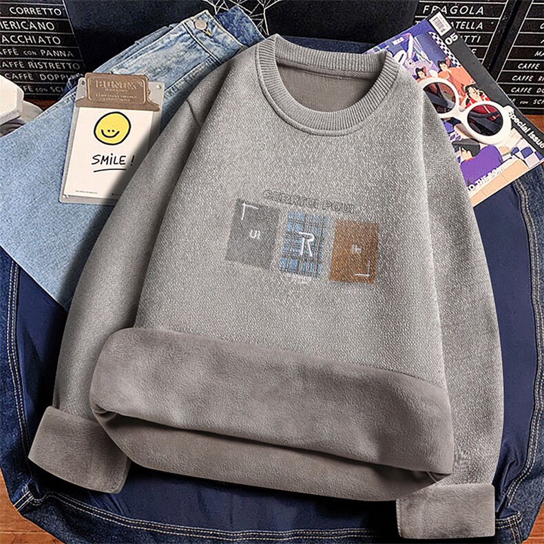 圆领毛衣男加绒加厚一体绒卫衣秋冬季保暖毛线针织衫 7008-P27图片