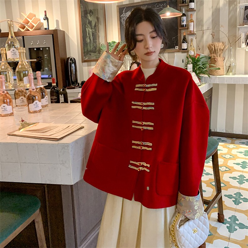 2024年秋季精致洋气新款时尚简约复古羊毛大衣外套，女装双面呢大衣，荣图大衣