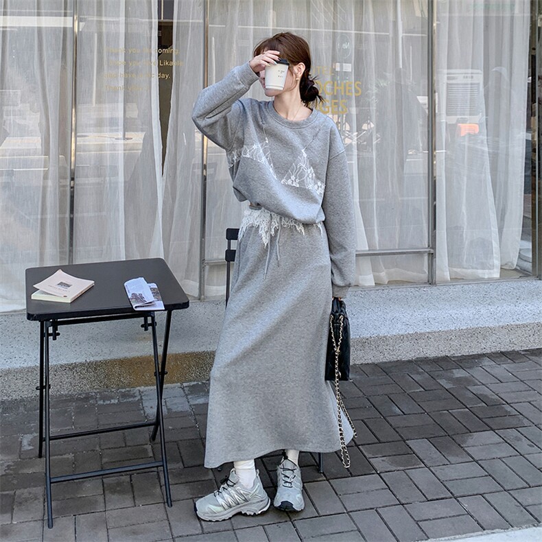 新品蕾丝卫衣套装半身裙6911-P165-K228,女装套装/套裙,2C317