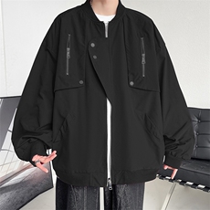 新款春季纯色男棒球风夹克宽松圆领工装休闲夹克外套JK3212-P80，男装夹克，电商A128