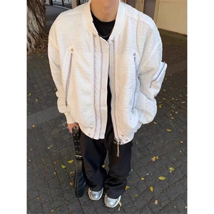 【有货】白色双拉链立领棉衣外套褶皱棒球服棉服 MY5014 特P103图片