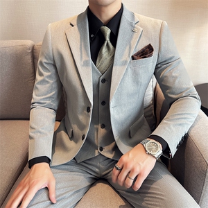 SJT812-P200 2025春夏时尚男士百搭双扣西服三件套装礼服图片