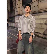 网图千鸟格翻领秋装长袖t恤潮男装polo衫老钱风卫衣外套S524特28，男装T恤，电商A233-1