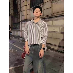 网图千鸟格翻领秋装长袖t恤潮男装polo衫老钱风卫衣外套S524特28图片