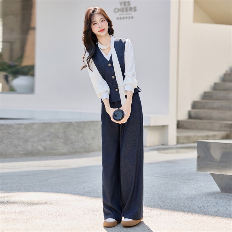 高级感职业马甲套装女2025春季新款超火减龄气质阔腿裤穿搭三件套,女装套装/套裙,韩蔻秀