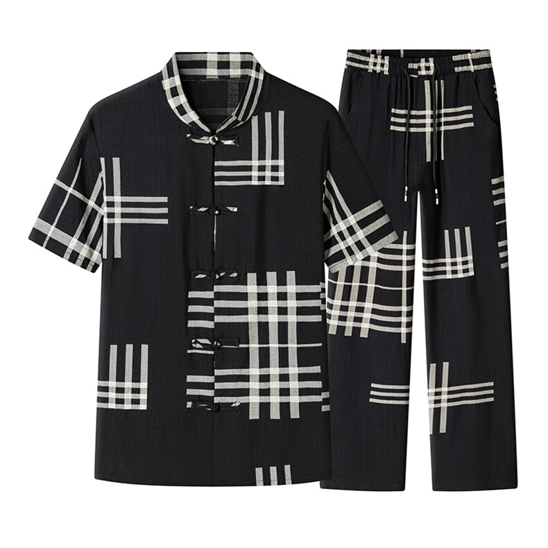 男士夏季风汉服棉麻透气舒适复古开衫唐装两件套HO6931-P65，男装民族服装，星座1105-3