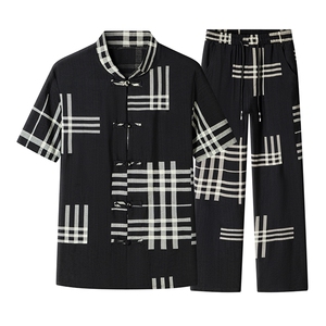 男士夏季风汉服棉麻透气舒适复古开衫唐装两件套 HO6931-P65,男装民族服装,星座1105-3