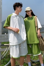 POLO衫短裤套装男潮牌港风宽松休闲运动情侣居家时尚一套搭配痞帅，男装休闲套装，电商A409-1