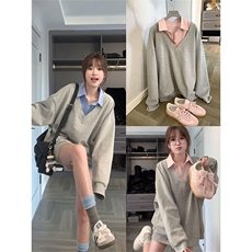 QC393-P55甜美韩系复古撞色两件拼接卫衣宽松春季上衣休闲长袖，女装卫衣/绒衫，星座617A-2