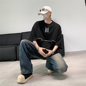 发型师穿搭金属拉链未来感上衣t恤男夏季短袖T06-P30-310B-1图片