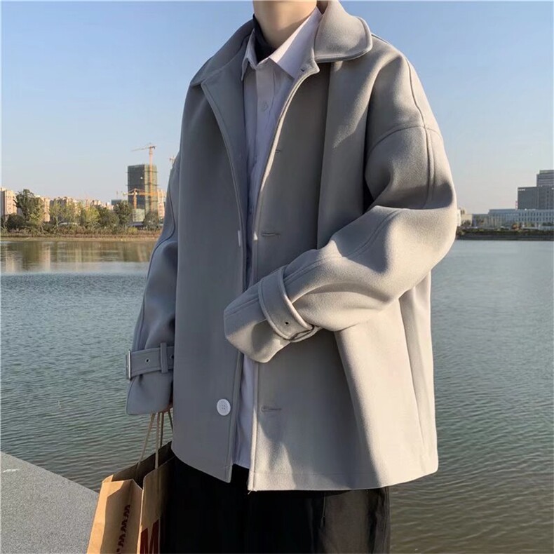 秋冬季加厚毛呢大衣男ins宽松外套韩ulzzang风衣服JK0222-P60图片
