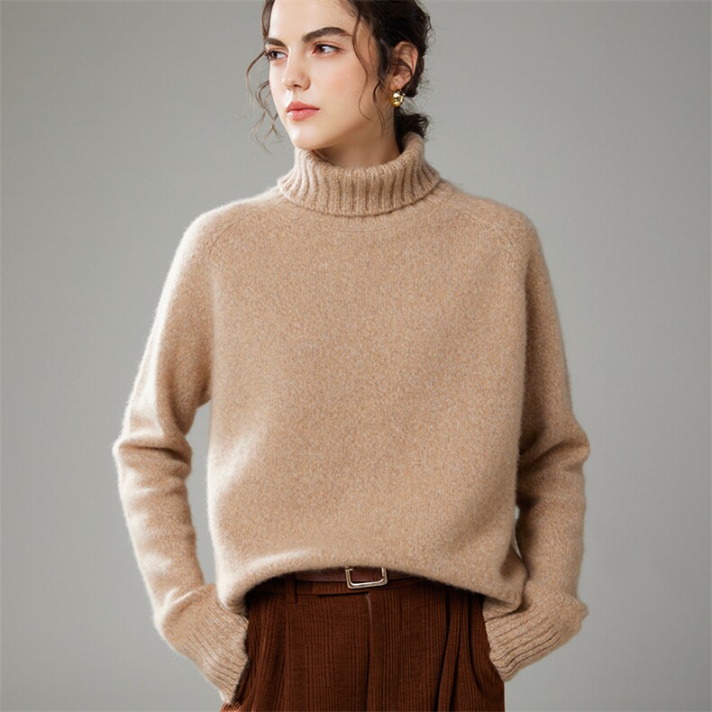 2025年秋季新款花式纱针织高领女士羊绒衫时尚休闲通勤百搭，女装羊绒衫，珍丝贝尔