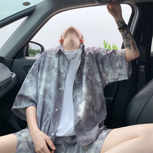 2025美式扎染印花冰丝凉感短袖衬衫薄套装 TZ3456/特P45 灰色图片