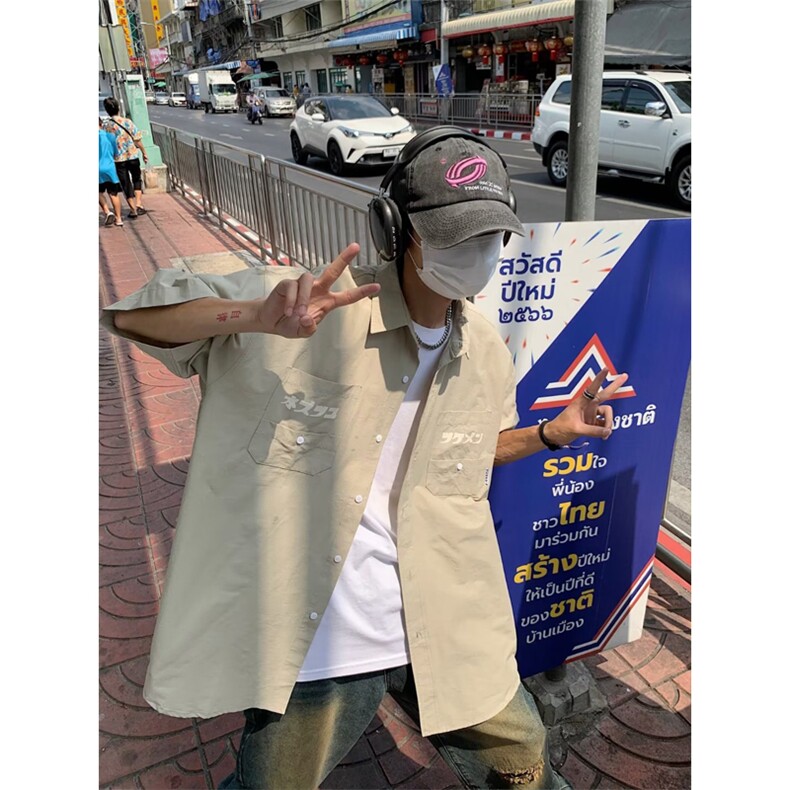 时尚男青春流行方领日系标准潮潮流夏季纯色衬衫五分袖MC30P30,男装衬衫,星座1116-2