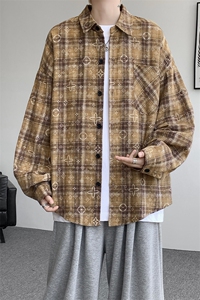 衬衫男秋季新款港风宽松大码格子扎染长袖衬衣CS506-P35图片