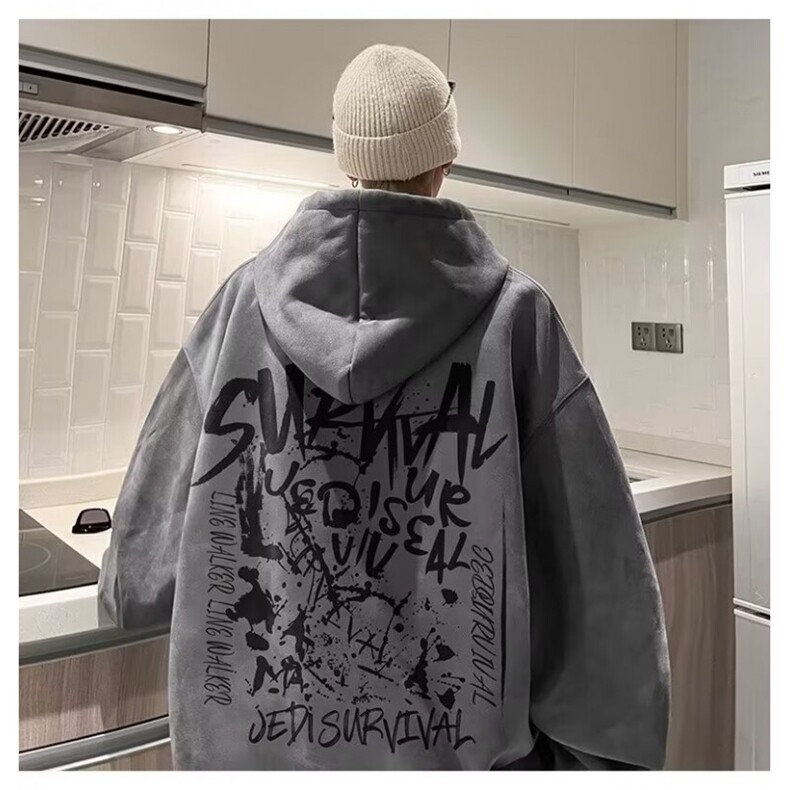 高质量麂皮绒连帽卫衣潮简约气质慵懒原宿新款百搭时尚WY1401P54,男装卫衣,星座1013-5