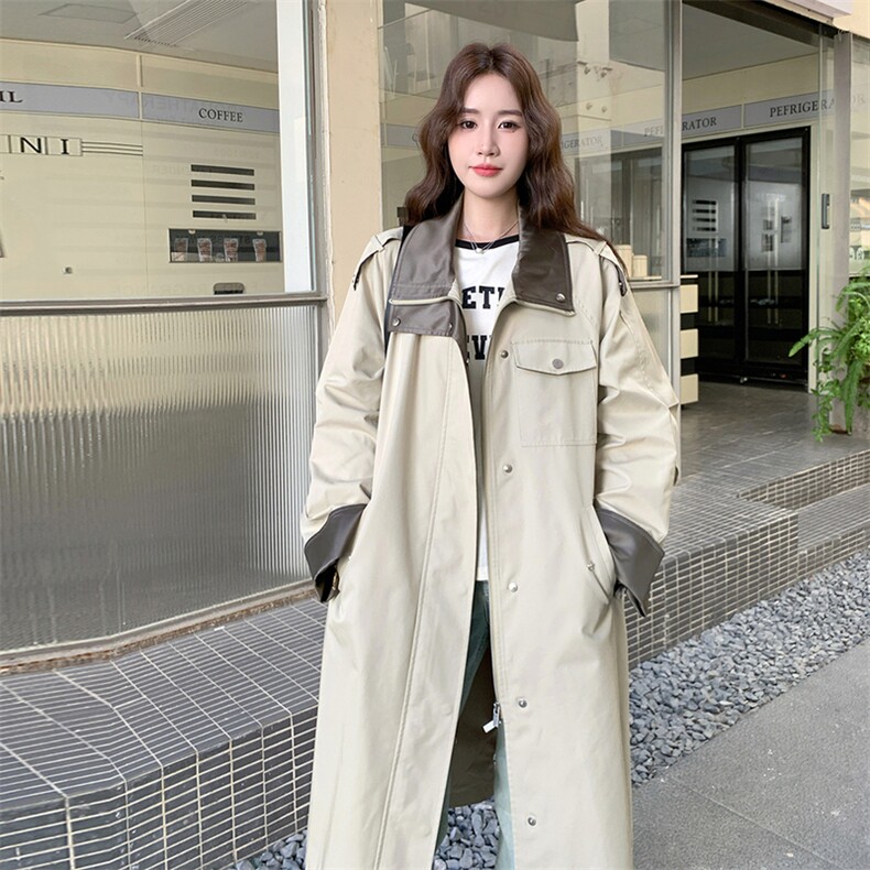 撞色工装风衣外套女春秋2025新款流行爆款巨好看美式复古大衣超火,女装风衣,2C372