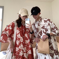 旅游沙滩衬衫夏季冰丝衬衫短袖男装情侣装夏装2024新款衬衣，男装衬衫，电商C306-1