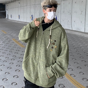 美式复古设计感针织连帽外套男女小众早春慵懒卫衣开衫潮牌图片