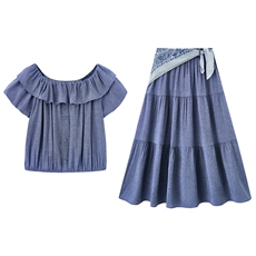 时尚穿搭一整套盐系轻熟风上衣+中长半身裙两件套裙SH073中年妈妈，女装套装/套裙，苗苗