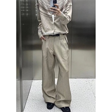 通勤高智老钱风条纹西裤男女宽松垂感百搭弯刀休闲西装裤XQ649，男装西服套装，星座1116A（原606A-3）