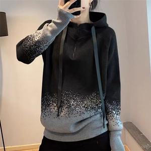 韩版洋派渐层连帽运动衫女秋季宽松休闲时尚套头百搭针织衫外穿上,女装卫衣/绒衫,萱芳婷羊绒