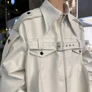 美式高街皮衣夹克男韩版潮流宽松百搭帅2024秋冬ins外套W6101-P85图片