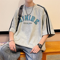 麂皮绒短袖t恤男夏季美式潮牌五分袖宽松半袖体恤T0233-P35，男装T恤，星座308B-2