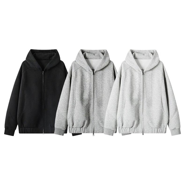 抖音得物高品质美式高街重磅辑明线结构设计连帽卫衣开衫外套W83，男装卫衣，电商A486