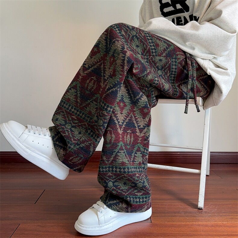 秋季复古高级感提花毛呢大码直筒民族风休闲裤男K5685-特P50控98，男装民族服装，电商A001