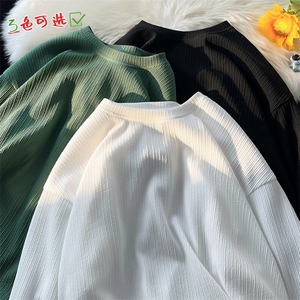2023港风大码内搭长袖T恤打底衫男春季条纹休闲宽松卫衣W305-P40,男装T恤,电商A001-1