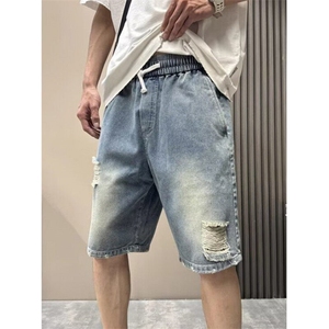 休闲裤美式牛仔短裤男士个性夏季宽松破洞直筒五分牛仔裤 NK854图片