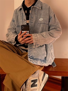 美式hiphop外套男春秋ins潮扎染牛仔衣CT602P60图片