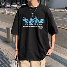 得物抖音40支双纱高品质港风印花半袖纯棉短袖T恤男女T7229-P40，男装T恤，电商A441-1