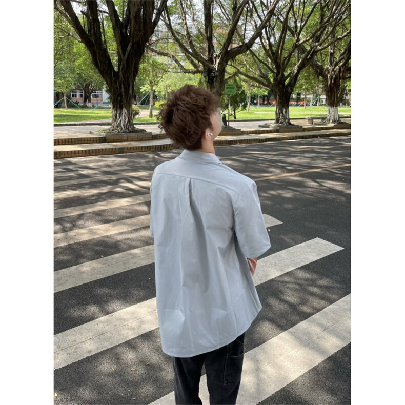 浅蓝色拉链垫肩短袖衬衫男款夏季衬衣cleanfit外套3375-特P38,男装衬衫,星座1007（原301D）