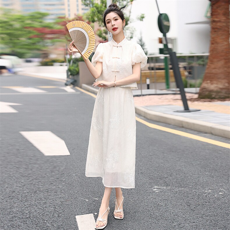 《48H发》时尚复古显瘦新中式两件套套裙,女装套装/套裙,婷轩阁