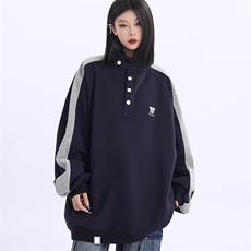 A03-P32美式复古拼接立领休闲卫衣个性潮流时尚情侣日系宽松，男装卫衣，电商B323A